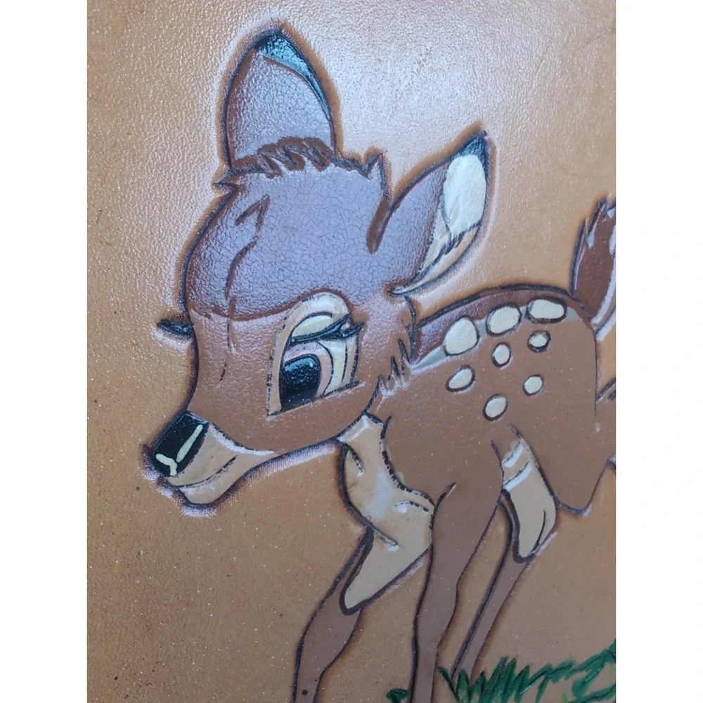 Vintage Hobbyist Clock Disney Bambi Wall Clock Framed Hand Tooled Leather By BoB